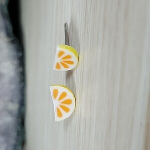 Ceramic Orange Wedge Stud Earrings